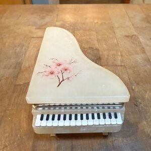 Alabaster Cream Piano Trinket Box with Floral Design Hand Crafted in Italy